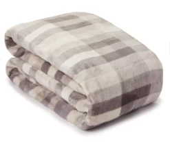 Broyhill Gray Plaid Velvet Plush Blanket -Broyhill 810477870 1 1