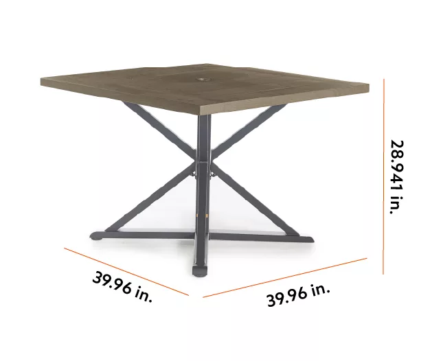 Autumn Cove Light Brown Wood Look Square Steel Patio Dining Table 8 Autumn Cove Light Brown Wood Look Square Steel Patio Dining Table - Image 8