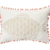 Tan & White Fish Throw Pillow With Pom-Pom Trim