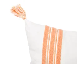 White & Orange Embroidered Stripe Tassel-Accent Throw Pillow -Broyhill 810557804 2