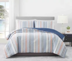 Broyhil Blue & Coral Stripe Comforter Set