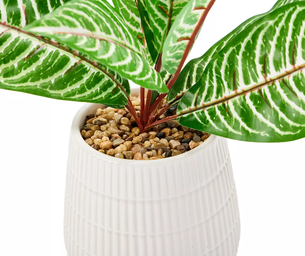 Green Artificial Leafy Arrangement With White Ridged Ceramic Pot 2 Green Artificial Leafy Arrangement With White Ridged Ceramic Pot - Image 2