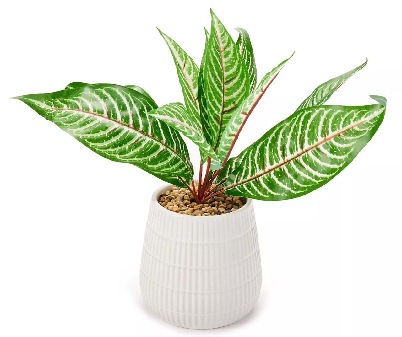 Green Artificial Leafy Arrangement With White Ridged Ceramic Pot 1 Green Artificial Leafy Arrangement With White Ridged Ceramic Pot