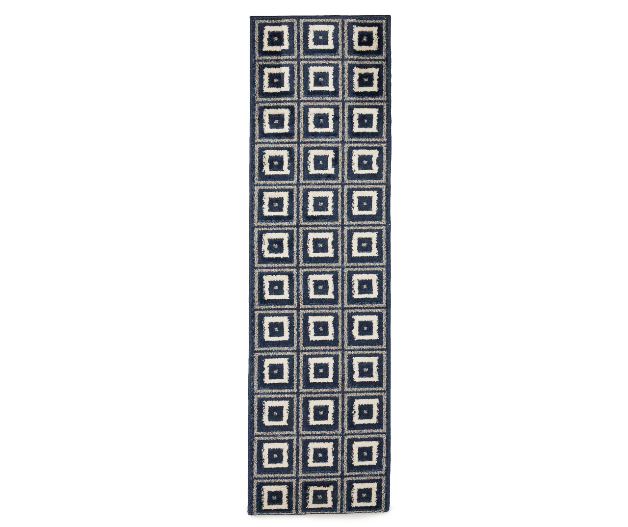Klein Navy Square Pattern Runner Rug, (2' X 7') 1 Klein Navy Square Pattern Runner Rug, (2' X 7')