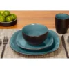 Teal & Black Reactive 16-Piece Stoneware Dinnerware Set