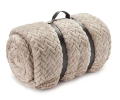 Tan Chevron Embossed Velvet King Blanket