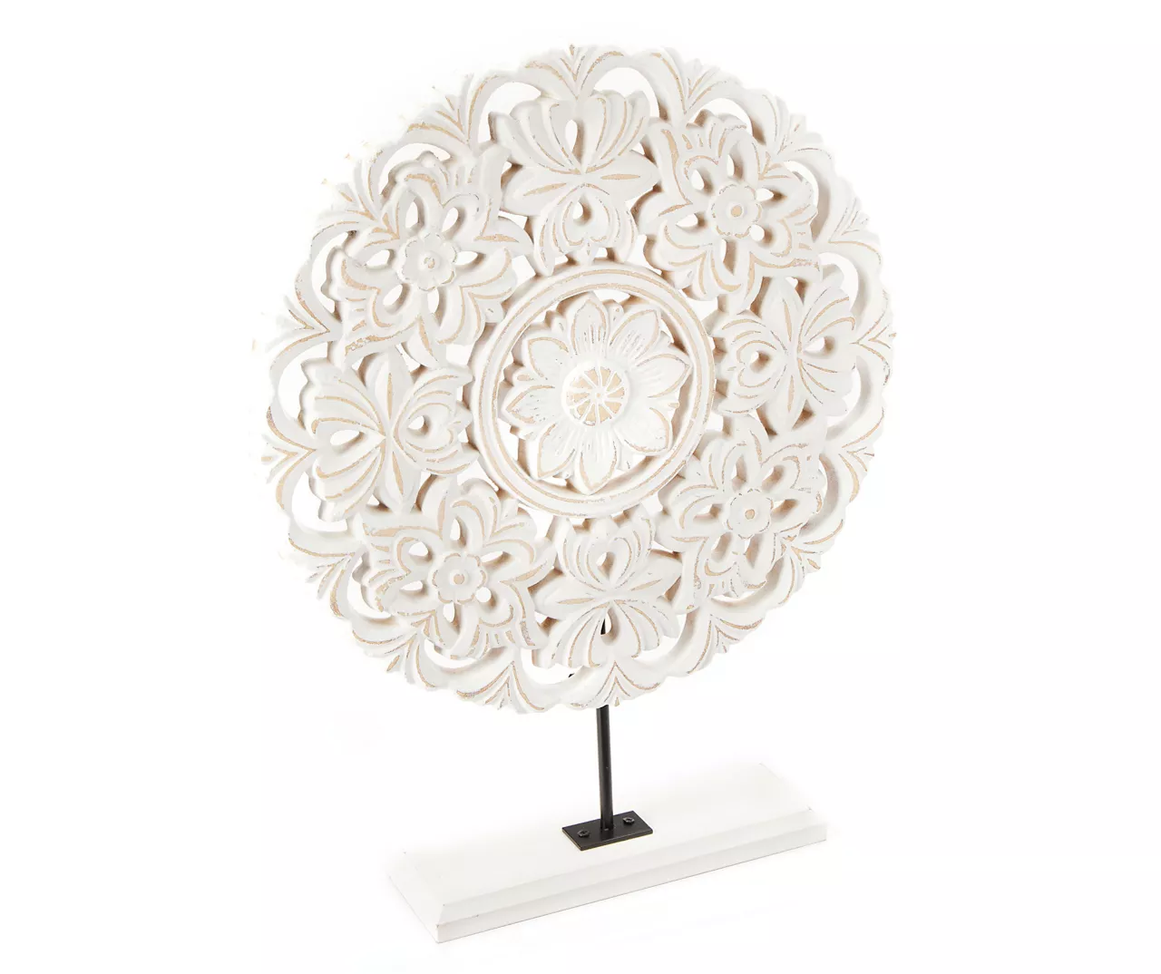 White Floral Cut-Out Carved Circle Tabletop Decor 2 White Floral Cut-Out Carved Circle Tabletop Decor - Image 2