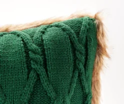 Green Cable-Knit Faux Fur-Trim Throw Pillow 6 Green Cable-Knit Faux Fur-Trim Throw Pillow -Broyhill 810616930 A8 1
