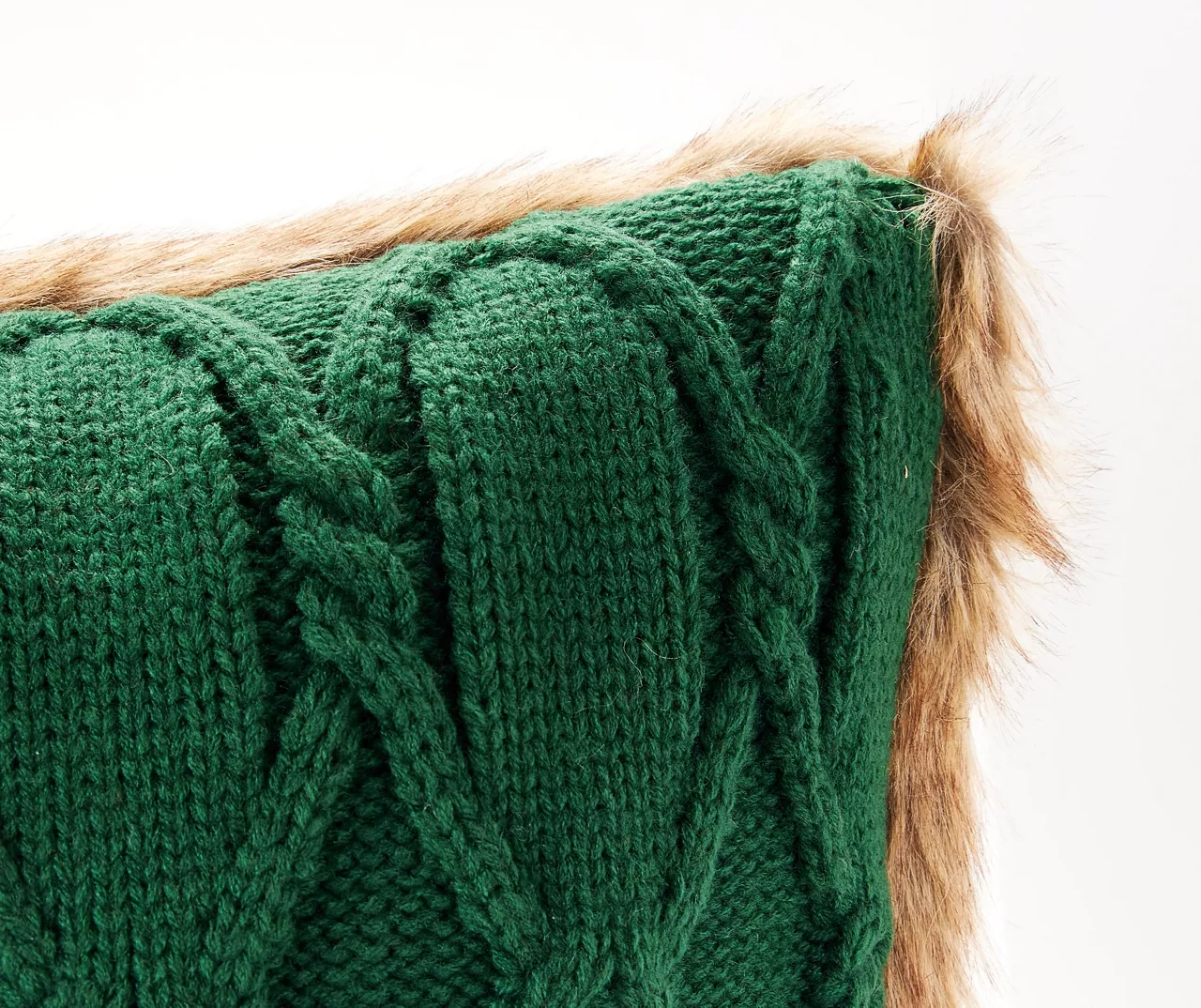 Green Cable-Knit Faux Fur-Trim Throw Pillow 3 Green Cable-Knit Faux Fur-Trim Throw Pillow - Image 3