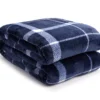 Navy & White Plaid Queen/King Velvet Plush Blanket