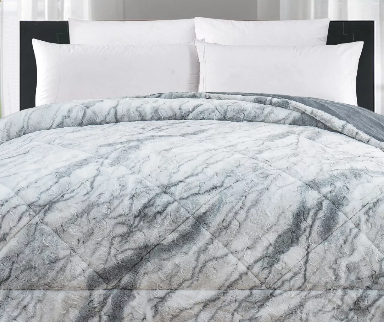 Gray Marble Print Faux Fur King Comforter 3 Gray Marble Print Faux Fur King Comforter - Image 3