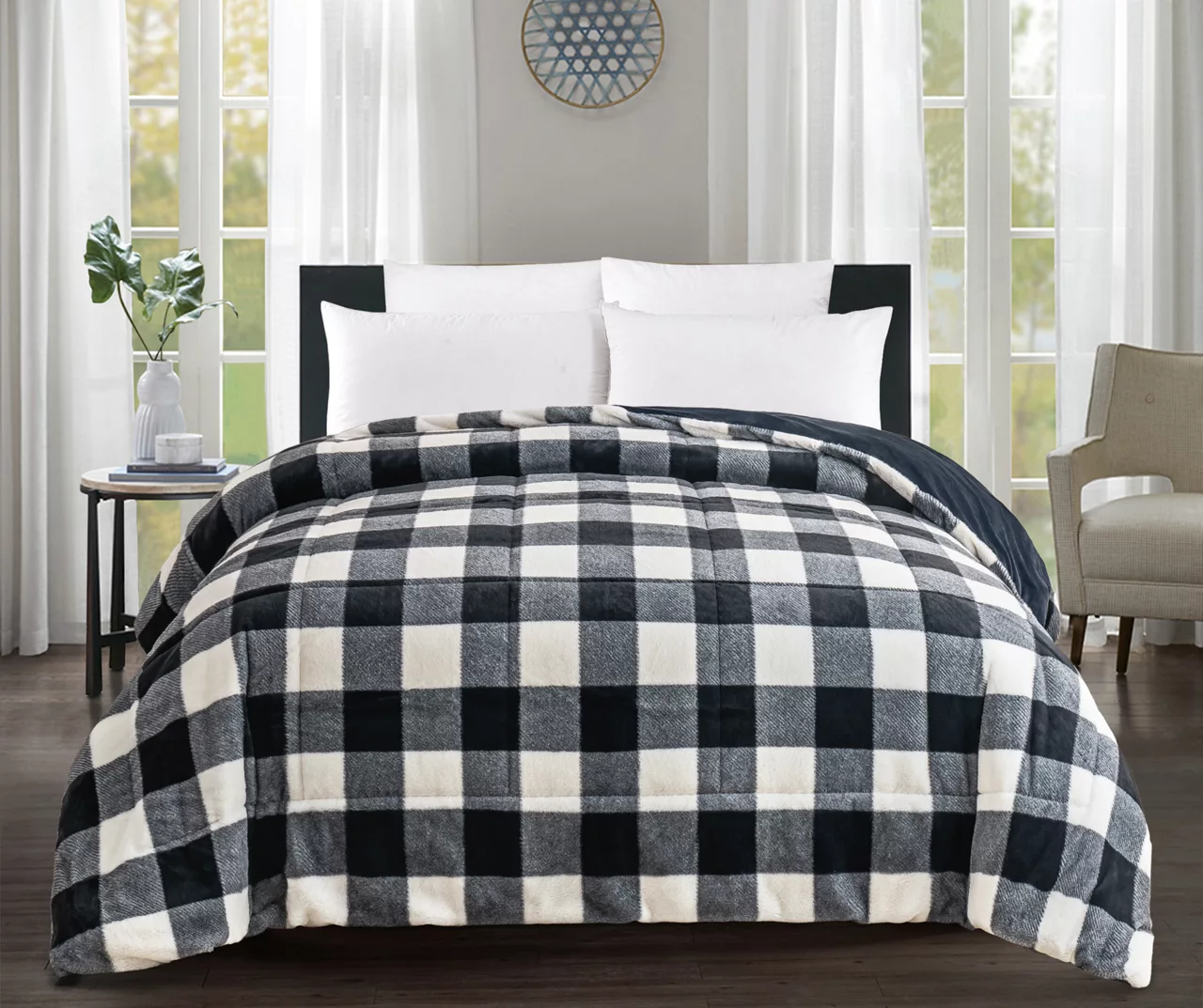 Black & White Buffalo Check Faux Fur Full/Queen Comforter 1 Black & White Buffalo Check Faux Fur Full/Queen Comforter