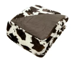 Broyhill 28 Cream & Brown Cow Print Faux Fur Full/Queen Comforter